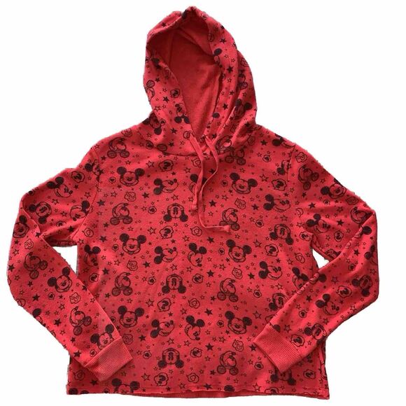 Disney Mickey Mouse Red Pullover Hoodie Jerry Leigh Polyester Hemless LARGE EUC - Picture 2 of 10